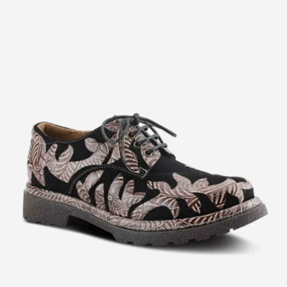 L’Artiste by Spring Step Womens Jigsaw Leather Textile Oxford Shoes Multicolor